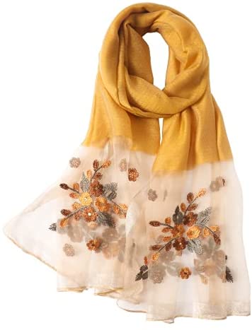 WINCESS YU Women Mulberry Silk Scarf Lightweight Embroidered Floral Shawl Wraps Beach Gauze Blanket Shawl for All Season