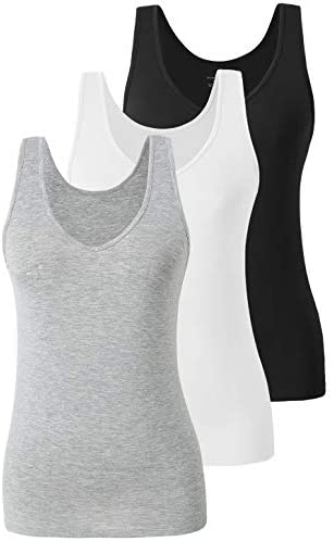 Xelky Womens 4 Pack Tank Tops V Neck Undershirt Lightweight Plain Sleeveless Shirts Stretch Basic Wide Strap Tanks(S-XXL)