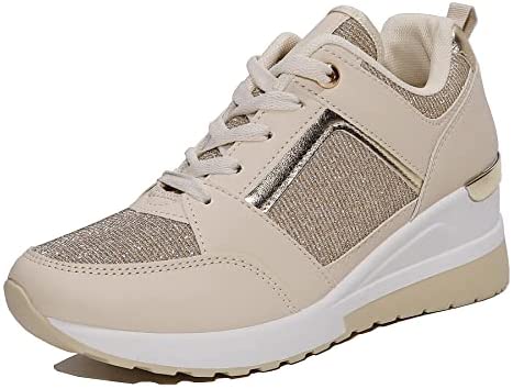 EETTARO Women's Wedge Platform Fashion Sneakers Ladies Lace Up High Heel Lightweight Walking Shoes
