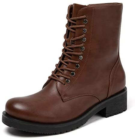 katliu Women's Military Combat Boots Lace Up Ankle Boots