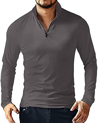 Men's Quarter Zip Long Sleeve Polo Shirt V Neck Casual Basic Slim Fit Cotton Shirts Tops