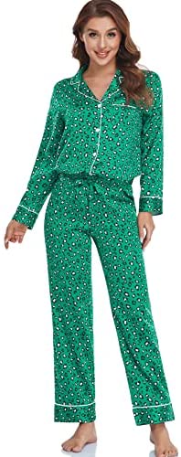 Women's Satin Pajama Set 2-Piece Sleepwear Loungewear Long Sleeve Button Down PJ Set
