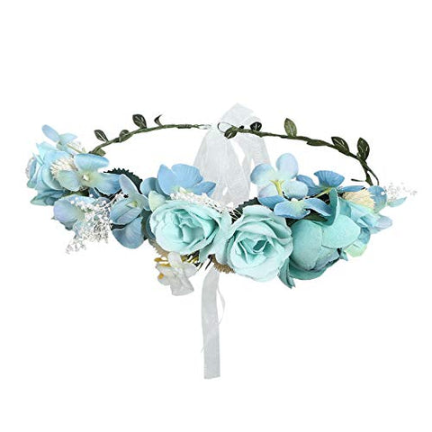 AWAYTR Bohemia Flower Crown Headband - Exquisite Pinecone Leaf Berry Flower Headband Flower Halo Wreath women (Light khaki+Light pink)