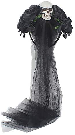 AWAYTR Halloween Spider Rose Flower Headband Veil Leave Rose Large Spider Flower Crown Headdress for Women Girls
