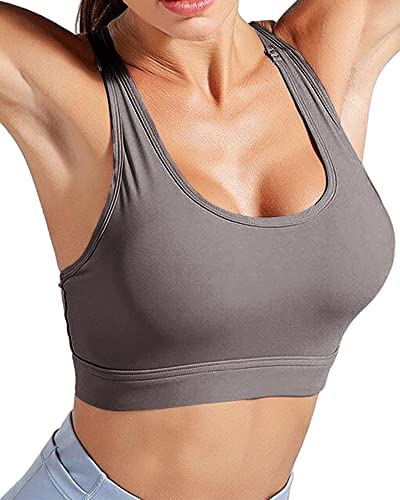 Womens High Impact Sports Bras with Pockets Racerback Crop Tank Tops Athletic Gym Workout Running Bra
