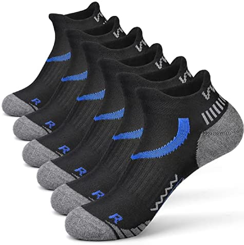 VWELL Athletic Running Socks for Men Women, Cushioned Sports Ankle Socks, Low Cut Socks, Moisture Wicking 6 Pairs
