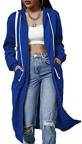 Dyexces Zip Up Hoodie Women Casual Pockets Tunic Sweatshirt Long Hoodie Jacket