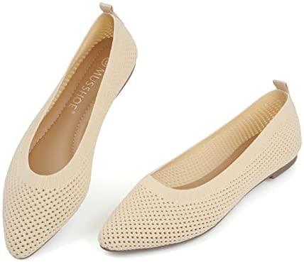 MUSSHOE Flats for Women Mesh Knit Comfortable Women's Flats Memory Foam Slip on Pointed Toe Flats Shoes Women