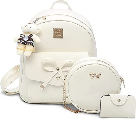 Aogist Mini Leather Backpack Purse 3-Pieces Fashion Bowknot Zipper Bags Cute Casual Travel Daypacks for Girls and Women (Black)