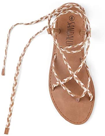SANDALUP Women Braided Tie up Sandals