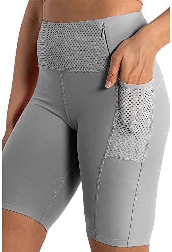 Womens Mesh Stretch 7 inch Yoga Shorts Workout Running Slim Tights with Pockets
