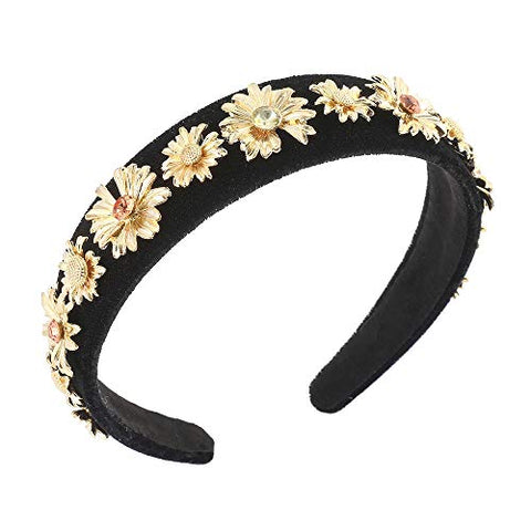 AWAYTR Velvet Padded Pearl Embellished Headband Large Padded Velvet Races Goth Wedding Headpiece for Women (black-1)