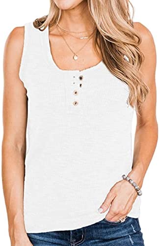 Women Button Henley Tank Top Summer Sleeveless Basic Cami Shirt Slim Knit Ribbed Fitted Blouses Tops