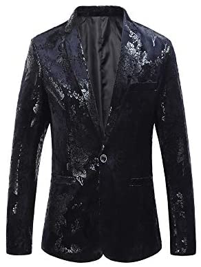 Men's Handsome Fashion Printed Flower Blazer Business Casual Breasted One Button Coat