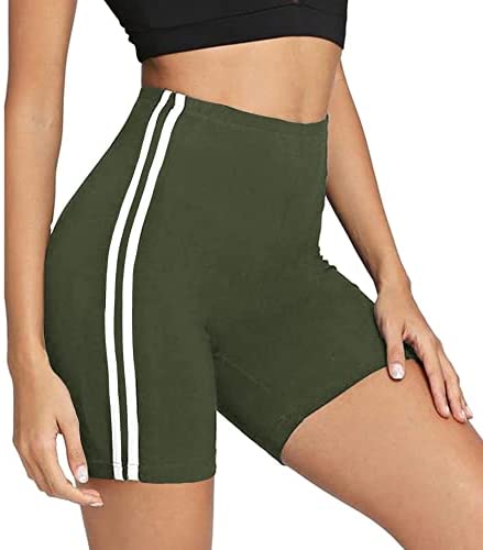 Women's High Waist Workout Yoga Shorts Striped Print Active Biker Shorts Stretch Jersey Pajama Running Short
