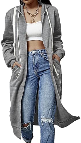 Dyexces Zip Up Hoodie Women Casual Pockets Tunic Sweatshirt Long Hoodie Jacket