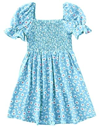 GAMISOTE Girls Floral Dress Puff Sleeve Flowy Smocked A Line Ruffle Summer Sundress
