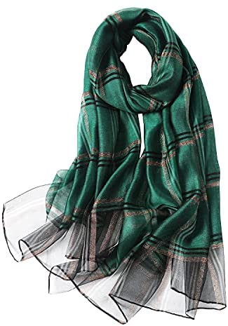 WINCESS.YU Classic Plaid Mulberry Silk Scarf for for All Season Lightweight Sunscreen Satin Shawl Wraps for Women Neckerchief