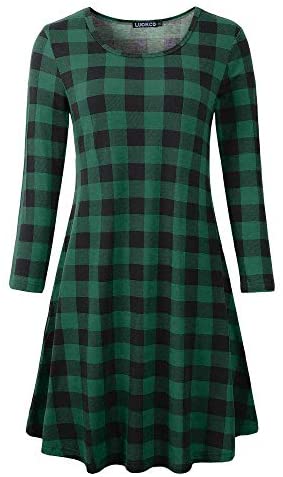 Luckco Women's Scoop Neck 3/4 Sleeve Floral Flare Casual Swing T-Shirt Dress