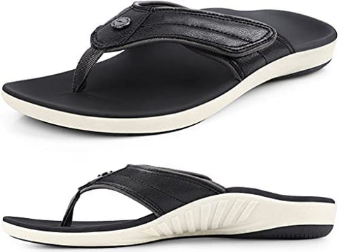 Womens Leather Strap Flip Flops with Arch Support, Plantar Fasciitis Orthotics Sandals, Non-Slip Casual Flip-Flops