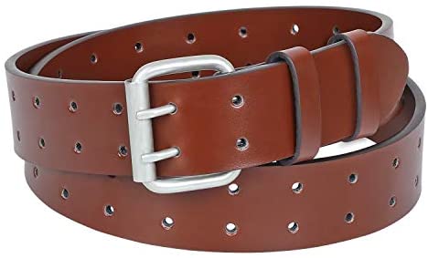 Men's Double Prong Belt, 2 Holes Leather Jeans Belt for Men 1.57 inches Wide