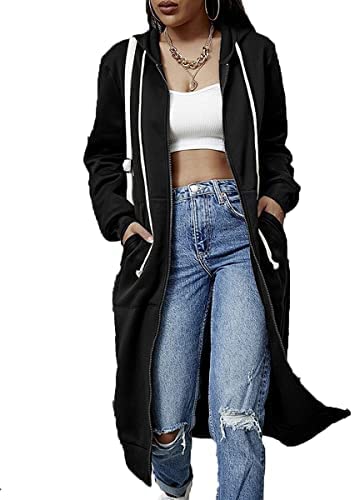 Dyexces Zip Up Hoodie Women Casual Pockets Tunic Sweatshirt Long Hoodie Jacket