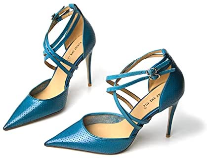 FSJ Women High Heel Stiletto Ankle Strap Sandals Pointed Toe Hollow Pumps Genuine Leather Dress Shoes Cross Strips Buckle Shoes