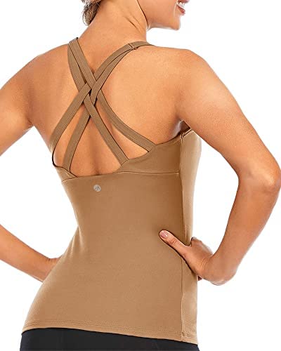Womens Running Criss Cross Yoga Tank Top Workout Sleeveless Top with Built-in Bra