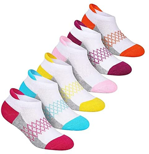 Girls Socks 6-Pack Ankle Athletic Socks For Children Cushioned Sole Low Cut Casual Socks For Little Big Kids