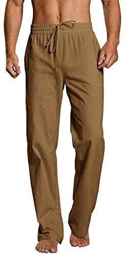 Karlywindow Mens Casual Linen Pants Loose Fit Drawstring Elastic Waist Lightweight Yoga Beach Trousers