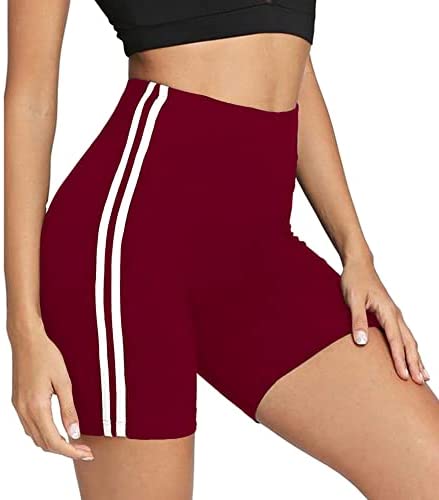 Women's High Waist Workout Yoga Shorts Striped Print Active Biker Shorts Stretch Jersey Pajama Running Short