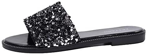 EETTARO Women's Glitter Shiny Slide Sandals Sparkle Fancy Flat Slippers Slip-on Jeweled Shoes