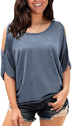 Yousify Womens Summer Cold Shoulder Tops Half Sleeves T Shirt Boat Neck Pullover Loose Basic Blouses Tees