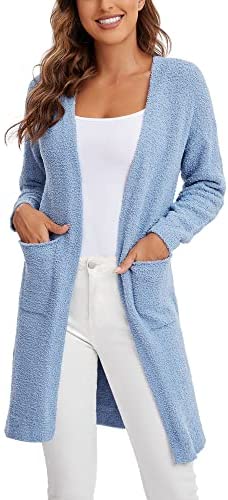 Women's Long Sleeve Chunky Open Front Sweater Cardigan Coat with Pockets