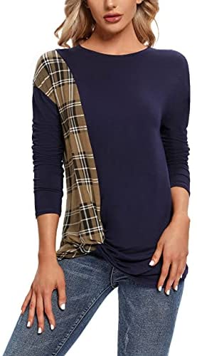 Urban CoCo Women's Hem Kink T-Shirt Long Sleeve Crew Neck Top