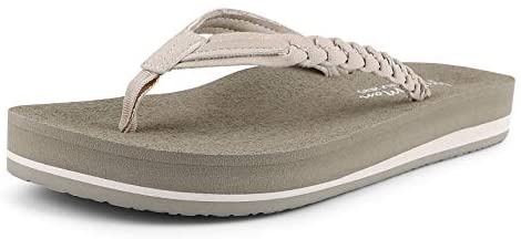 Flip Flops for Women with Arch Support, Yoga Mat Beach Sandals for Women,Dressy Beach Flip Flops with Rubber Sole and Leather Straps