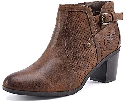 EETTARO Women's Chunky Heel Ankle Boots Fashion Pointed Toe Booties Side Zipper Buckle Shoes