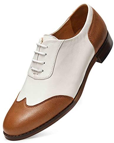 FRASOICUS Women's Oxfords Brogue Leather Wingtip Lace up Flats Formal Wedding Dress Shoes for Girls Ladies