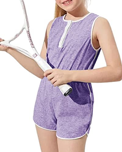 Girls Kids Casual Sleeveless Shorts Jumpsuit Crewneck Henley Solid Loose Fit Cute One Piece Rompers Outfits