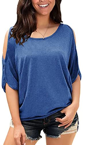 Yousify Womens Summer Cold Shoulder Tops Half Sleeves T Shirt Boat Neck Pullover Loose Basic Blouses Tees