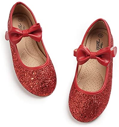 Heel The World Girls Flat Mary Jane Dress Shoes Ballerina Party Flats with Bow
