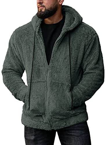 Mens Pullover Hoodie Fluffy Full Zip Sherpa Fleece Sweatshirts Fashion Casual Hooded Winter Warm Outwear with Pockets
