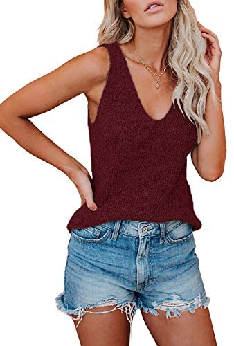 Ruanyu Womens Sexy V Neck Tank Tops Summer Knitted Sleeveless Lightweight Camisole Loose Fit Casual Shirts