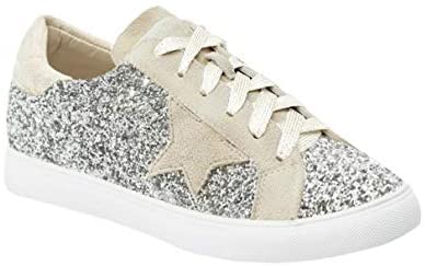 Womens Fashion Star Sneakers Lace Up Platform Glitter Low Top Comfort Walking Running Shoes