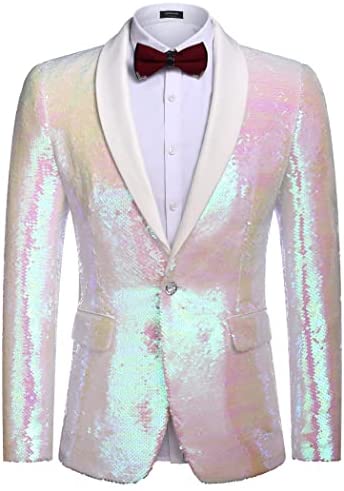 Men Shiny Sequin Blazer Tuxedo Party Dinner Prom One Button Suit Jacket