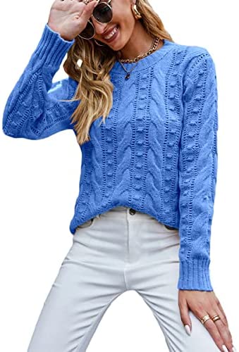Sweaters for Women Crew Neck Hinge Flowers Cable Knit Pullover Autumn and Winter Sweater