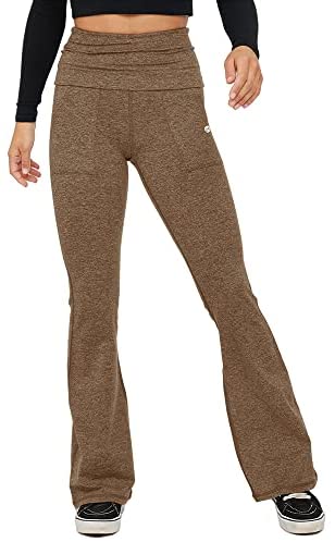 Womens Flare Yoga Pants High Waisted Foldover Workout Leggings with Pockets