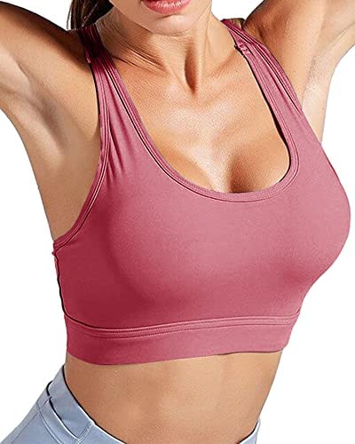 Womens High Impact Sports Bras with Pockets Racerback Crop Tank Tops Athletic Gym Workout Running Bra