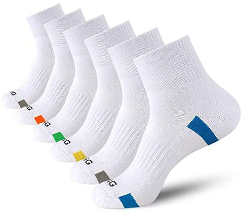 BERING Men's Athletic Cushion Quarter Ankle Socks for Running, Workout, Sport (6 Pack)