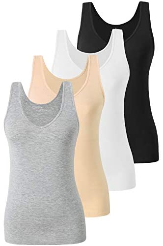 Xelky Womens 4 Pack Tank Tops V Neck Undershirt Lightweight Plain Sleeveless Shirts Stretch Basic Wide Strap Tanks(S-XXL)